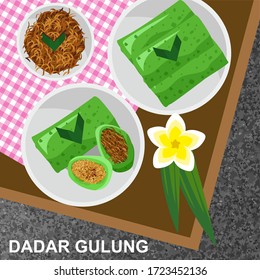 Dadar Gulung are typical snacks of Indonesia which can be classified as pancakes filled with grated coconut mixed with liquid Java sugar.