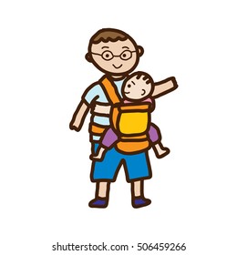 daddy is carrying his baby in baby carrier