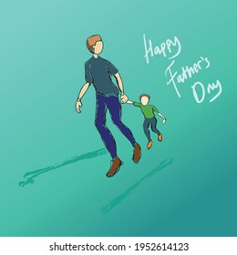 Daddy carrying new born baby. happy father's day in line art