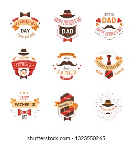 Daddy day isolated icon fathers holiday vector retro mustache and hat tie and bow family member appreciation and festive greeting emblem or logo love and respect dad congratulation male accessories