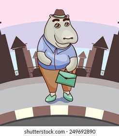 daddy hippo waiting for a bus
