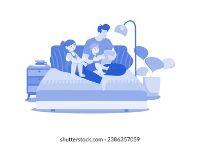 Daddy And Kids Sitting Together With Storybooks