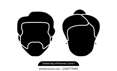 Icono de relleno negro de papi y mami, plantilla del logo de la ilustración vectorial del Día Mundial de los padres en estilo de moda. Elemento de diseño de cara padre y madre. Recursos gráficos editables para muchos fines.