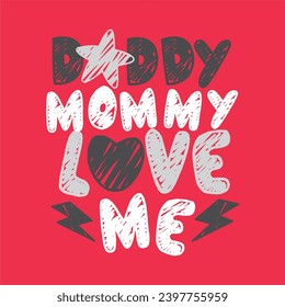 papi mamá me quiere, letras vectoriales. Feliz Día de la Madre ilustración de la caligrafía con corazones dibujados para tarjeta de saludo, afiche del festival, diseño de camisetas de lenguaje infantil, etc.