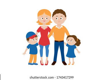 Daddy, mum and kids icon vector. Beautiful family vector. Happy parents with children cartoon character. Couple in love with children vector. Mom, dad and kids icon isolated on a white background