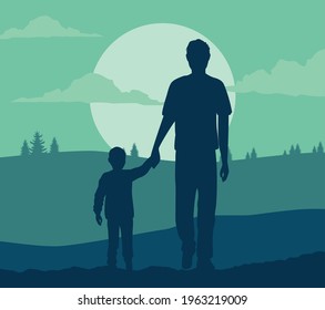 escena paisajística de papi e hijo