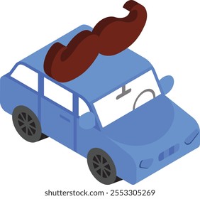 Daddys Car with mustache isometric Concept, Macho Mans Vehicle Vector Icon, Happy Fathers Day Symbol, Dads Gift Elements Sign, Parents Day Stock illustration