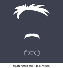 Daddy's day. Mustache, bow tie and men's hairstyle. Vector icons isolated on black background. Cartoon style.