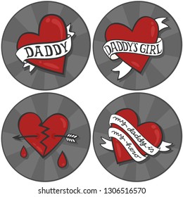 Daddy's Girl Heart Tattoo Badge Set Illustration On White Background