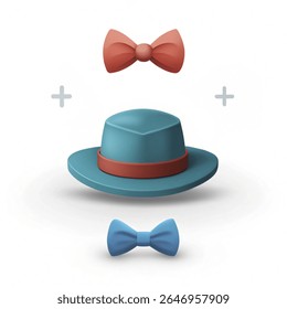 Chapéu Daddys com arco isométrico Conceito, bigode com arco Vetor Ícone, Símbolo Feliz Dia dos Pais, Pais Dom Elementos Sinal, Dia dos Pais ilustração de Stock no fundo branco