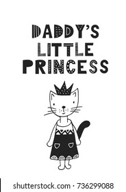 Daddy's little princess - Cute hand drawn fun nursery poster with handdrawn lettering in scandinavian style. Vector illustration.