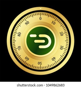 DADI (DADI) cryptocurrency safe lock. Eps10 vector illustration isolated on black background.