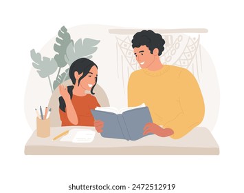 Dads contribution to childrens education isolated concept vector illustration. Fathers involvement, daddys help, doing homework, happy kid, family fight, home-schooling vector concept.