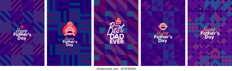 Dads ' Day. Happy Father's Day. A set of vector postcards. Simple, flat vector illustrations. Background templates for a banner, invitation card, or greeting card.