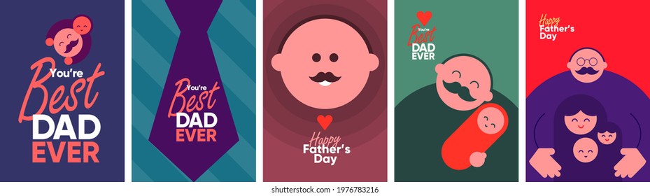 Dads ' Day. Happy Father's Day. A set of vector postcards. Simple, flat vector illustrations. Background templates for a banner, invitation card, or greeting card.