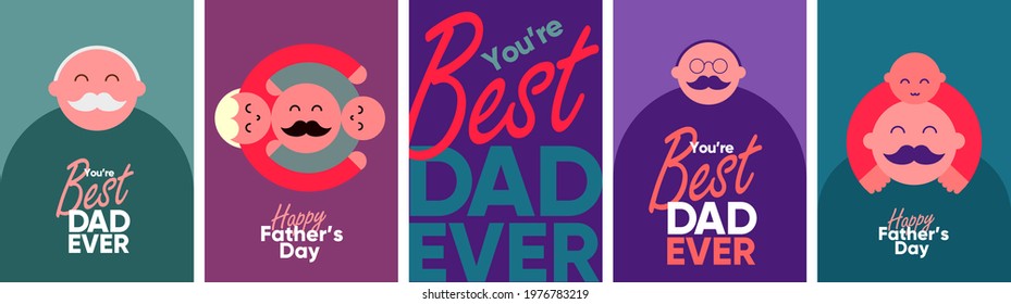 Dads ' Day. Happy Father's Day. A set of vector postcards. Simple, flat vector illustrations. Background templates for a banner, invitation card, or greeting card.