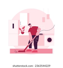 Dads and housework abstract concept vector illustration. Dad doing housework, chores at home, father son daughter folding clothes, fun cooking, cleaning together, wash dishes abstract metaphor.