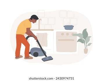 Dads and housework isolated concept vector illustration. Dad doing housework, chores at home, father son daughter folding clothes, fun cooking, cleaning together, wash dishes vector concept.