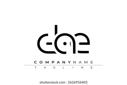 Projeto de carta abstrata do DAE. Design de logotipo comercial moderno com tipografia abstrata e estilo contemporâneo