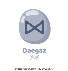 Daegaz rune, runic inscription engraving on grey stone. Magic, witchcraft, game element. Nordic alphabet, viking letter. Hand drawn flat vector illustration.