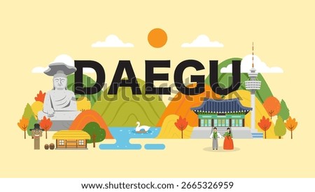 Daegu autumn travel landscape vector illustration. Beautiful Daegu attraction.
