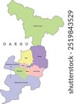 Daegu city administrative map with districts. Clored. Vectored. Bright colors