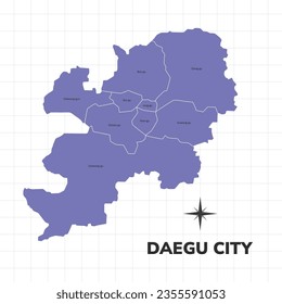 Daegu city map illustration. Map of cities in South Korea