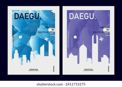 Afiche de la ciudad de Daegu con horizonte abstracto, paisaje urbano, monumento y atracción. Diseño de la ilustración de los vectores de viajes de la megapolis de Corea del Sur para folletos verticales, sitio web, volante, presentación