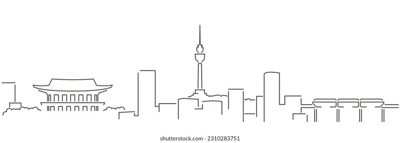 Daegu Dark Line Simple Minimalist Skyline With White Background