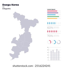 Gráfico vetorial do mapa dos distritos administrativos de Daegu, Coreia do Sul