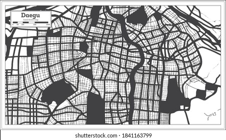 Daegu South Korea City Map in Black and White Color in Retro Style. Outline Map. Vector Illustration.
