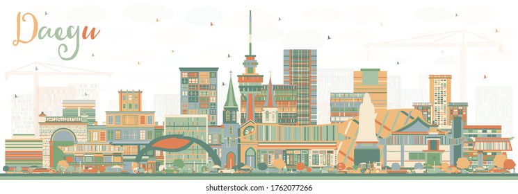 Daegu South Korea City Skyline with Color Buildings. Vector Illustration. Business Travel and Tourism Concept with Historic and Modern Architecture. Daegu Cityscape with Landmarks.