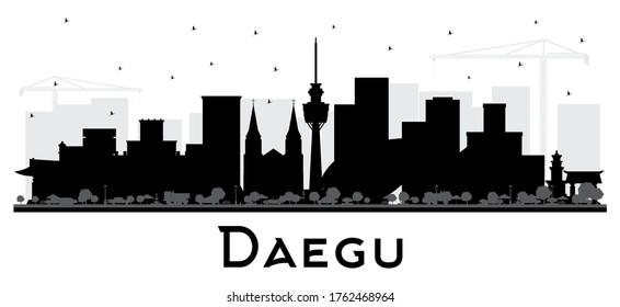 Daegu South Korea City Skyline Silhouette with Black Buildings Isolated on White. Vector Illustration. Tourism Concept with Historic and Modern Architecture. Daegu Cityscape with Landmarks.