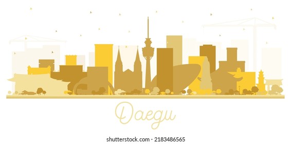 Daegu South Korea City Skyline Silhouette with Golden Buildings Isolated on White. Vector Illustration. Tourism Concept with Historic and Modern Architecture. Daegu Cityscape with Landmarks.