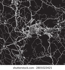 Daegu South Korea Vector Map, Detailed City Street Map Black and White Minimalist Line Art