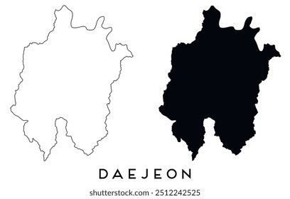 Daejeon Kartenkontur und schwarze Silhouette Vektor