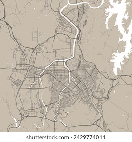 Daejeon map, South Korea. Vector city streetmap, municipal area.