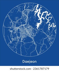 Daejeon South Korea Asia City Map blue print round Circle vector illustration