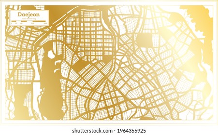 Daejeon South Korea City Map in Retro Style in Golden Color. Outline Map. Vector Illustration.