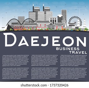 Daejeon South Korea City Skyline with Color Buildings, Blue Sky and Copy Space. Vector Illustration. Business Travel and Tourism Concept with Historic and Modern Architecture. Daejeon Cityscape.