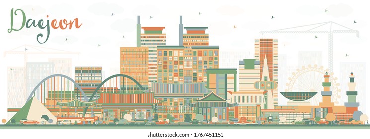 Daejeon South Korea City Skyline with Color Buildings. Vector Illustration. Business Travel and Tourism Concept with Historic and Modern Architecture. Daejeon Cityscape with Landmarks.