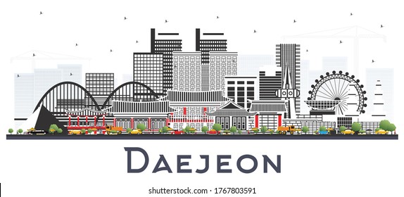 Daejeon South Korea City Skyline with Color Buildings Isolated on White. Vector Illustration. Business Travel and Tourism Concept with Historic and Modern Architecture. Daejeon Cityscape with Landmark