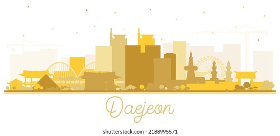 Silhouette de Skyline de la ciudad de Daejeon en Corea del Sur con edificios dorados aislados en blanco. Ilustración vectorial. Concepto de viajes de negocios y turismo con arquitectura histórica. Paisaje de Daejeon.