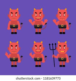 Daemon character in various poses. Halloween character. Vector Illustration.