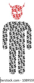 Daemon composition of dollars and round points. Vector money symbols are combined into daemon shape.
