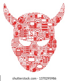 Daemon Head collage icon organized for bigdata and computing purposes. Vector daemon head mosaics are united from computer, calculator, connections, wi-fi, network,