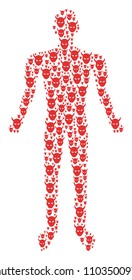 Daemon head human representation. Vector daemon head icons are arranged into male mosaic.