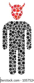 Daemon mosaic of round dots in various sizes and color shades. Circle elements are united into daemon vector collage. Vector illustration.