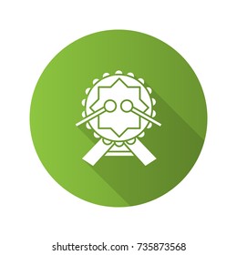Daf and drumsticks flat design long shadow glyph icon. Drum. Vector silhouette illustration