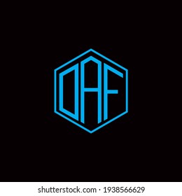 Diseño de iconos de letras de polígono DAF en fondo NEGRO.Letra creativa DAF - D A diseño de logo.
Diseño del logotipo de polígono con las iniciales del DAF.
